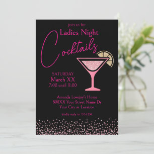 Invitation Parties scintillant rose sur Black Ladies Night Co