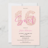 Invitation Parties scintillant rose Sweet 16 flush script pho (Devant)