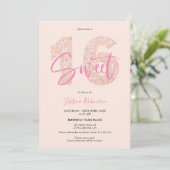 Invitation Parties scintillant rose Sweet 16 flush script pho (Debout devant)
