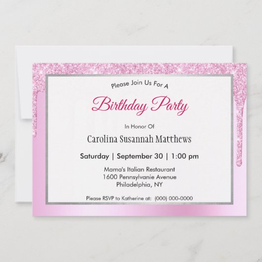 Invitation Parties scintillant rose tendance Drivers Graphic (Dos)