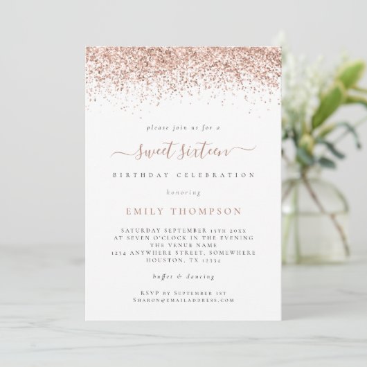 Invitation Parties scintillant Rose tendance Sweet 16 Anniver (Debout devant)