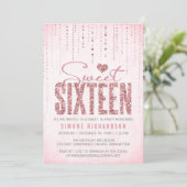Invitation Parties scintillant rose tendance Sweet 16 Party (Debout devant)