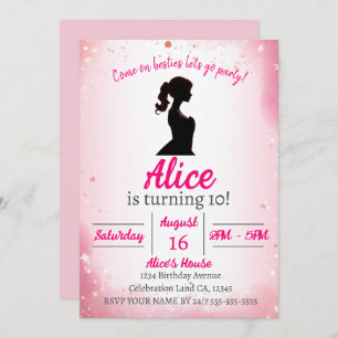 Invitation Parties scintillant rose thème poupée anniversaire