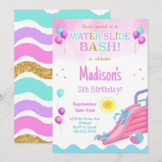 Invitation Parties scintillant rose toboggan aquatique Filles