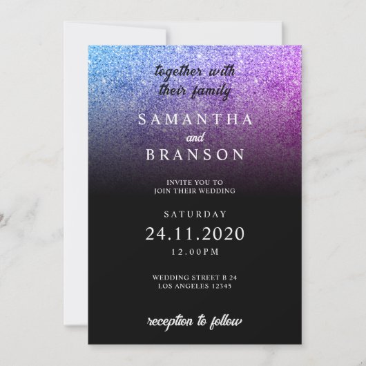 Invitation Parties scintillant rose Turquoise Mariage minimal (Devant)