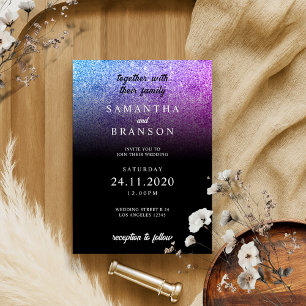 Invitation Parties scintillant rose Turquoise Mariage minimal