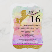 Invitation Parties scintillant rose Unicorn Sweet 16 Annivers (Devant / Derrière)