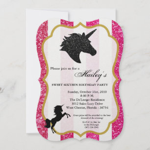 Invitation Parties scintillant rose Unicorn Sweet 16 Annivers