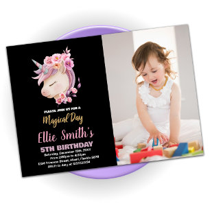 Invitation Parties scintillant Rose Unicorne Anniversaire Ave