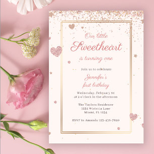 Invitation Parties scintillant rose Valentine Chérie 1er anni