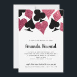 Invitation Parties scintillant rose Vegas Thème Bachelorette<br><div class="desc">Réunissez les filles pour célébrer la mariée pour être avec un week-end à Las Vegas chanceux ou simplement une soirée à Vegas style! Cette invitation comporte un certain nombre de combinaisons de cartes en parties scintillant rose brillant et en noir avec du texte facile à customiser et un backer à...</div>