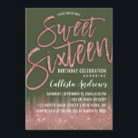 Invitation Parties scintillant Rose Vert Jeu  Or Typographie<br><div class="desc">Cette invitation moderne et girly Sweet 16 est le design parfait pour la fille d'anniversaire chic et tendance. Il présente un joli et glamour faux imprimé rose or brillant parties scintillant séquin et clignotante vert ombre dégradé. Il représente aussi la parties scintillant brillante d'or rose, la typographie du "Sweet sixteen"....</div>