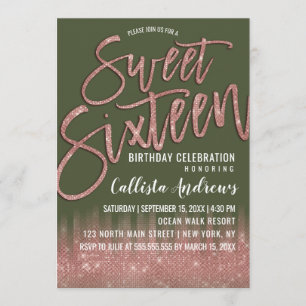 Invitation Parties scintillant Rose Vert Jeu  Or Typographie 