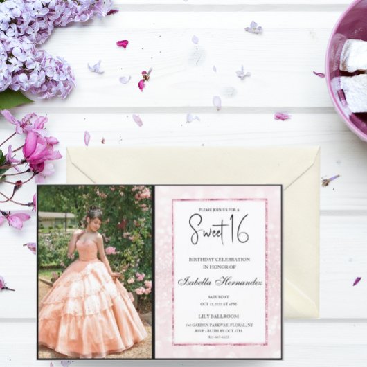 Invitation Parties scintillant rose vif élégant chic Sweet 16