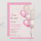 Invitation Parties scintillant rose vif Enregistrer la date 4 (Devant / Derrière)