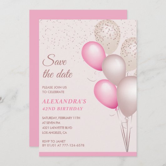 Invitation Parties scintillant rose vif Enregistrer la date 4 (Devant / Derrière)