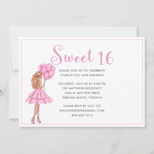 Invitation Parties scintillant rose vif Moderne Douce 16 Anni (Devant)