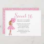 Invitation Parties scintillant rose vif Moderne Douce 16 Anni (Devant / Derrière)