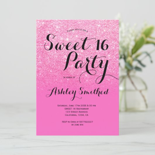 Invitation Parties scintillant rose vif moderne gris ombre Sw (Debout devant)