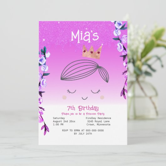 Invitation Parties scintillant rose vif Princesse Girls Anniv (Debout devant)