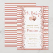Invitation Parties scintillant rose vif rayures Oh Baby showe (Devant / Derrière)