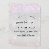 Invitation Parties scintillant rose violet argenté (Devant / Derrière)