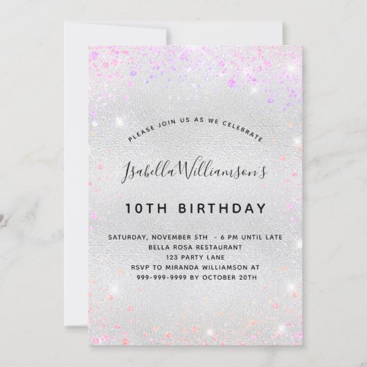 Invitation Parties scintillant rose violet argenté (Devant)