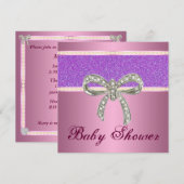 Invitation Parties scintillant rose violet Baby shower Invita (Devant / Derrière)