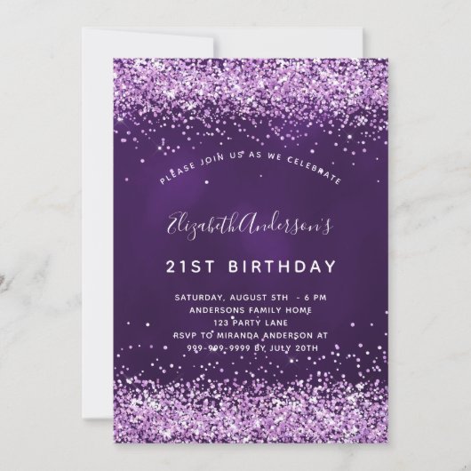 Invitation Parties scintillant rose violet d'anniversaire gla (Devant)