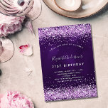 Invitation Parties scintillant rose violet d'anniversaire gla<br><div class="desc">Une invitation moderne, élégante et glamour pour une fête d'anniversaire de 21e (ou tout âge). Un arrière - plan de couleur violet profond avec de la poussière de parties scintillant rose faux. La couleur violette est inégale. Le nom est écrit avec un script de style moderne écrit à la main....</div>