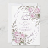 Invitation Parties scintillant rose violet floral argent Baby (Devant)
