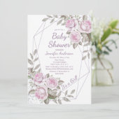 Invitation Parties scintillant rose violet floral argent Baby (Debout devant)