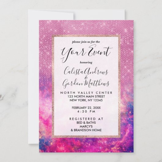 Invitation Parties scintillant rose violet majestueuse Starry (Devant)