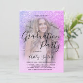 Invitation Parties scintillant rose violet moderne ombre phot (Debout devant)