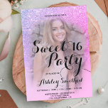 Invitation Parties scintillant rose violet moderne ombre phot<br><div class="desc">Une douche à parties scintillant violet moderne et jolie rose foncé avec bloc de couleur violet Sweet 16 anniversaire invitation à la fête avec votre photo personnalisée avec motif rose violet foncé qui se détache sur un arrière - plan rose violet. Parfait pour un Sweet sixteen princesse, parfait pour elle,...</div>