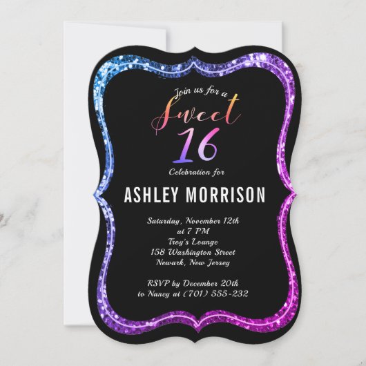 Invitation Parties scintillant rose violet noir moderne Sweet (Devant)