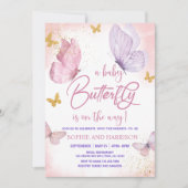 Invitation Parties scintillant rose violet  papillon Baby sho (Devant)