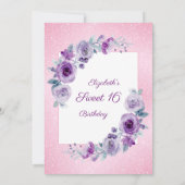 Invitation Parties scintillant rose violet Roses Floral 16e a (Dos)