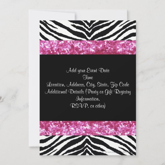 Invitation Parties scintillant rose Zebra Bow Fête des mariée (Dos)