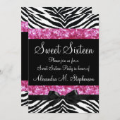 Invitation Parties scintillant rose Zebra Bow Sweet sixteen (Devant / Derrière)