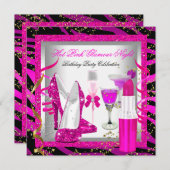 Invitation Parties scintillant Rose Zebra Glamor Nuit Anniver (Devant / Derrière)