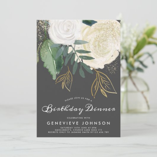 Invitation Parties scintillant Roses Anniversaire Dîner Invit (Debout devant)