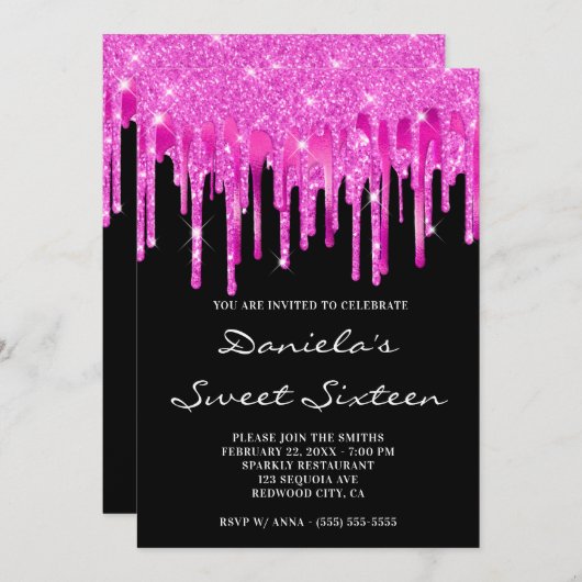 Invitation Parties scintillant roses chaudes Lecteurs à huile (Devant / Derrière)