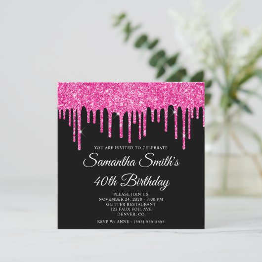 Invitation Parties scintillant roses chaudes sur Black 40th B (Debout devant)