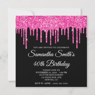 Invitation Parties scintillant roses chaudes sur Black 40th B