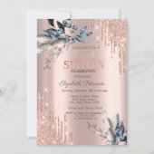 Invitation Parties scintillant Roses Gold Fleurs hiver doux 1 (Devant)