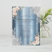 Invitation Parties scintillant, Roses, Mariage bleu Anniversa (Debout devant)