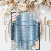 Invitation Parties scintillant, Roses, Mariage bleu Anniversa
