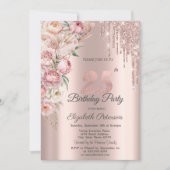 Invitation Parties scintillant Roses roses  Rose Gold 25e ann (Devant)