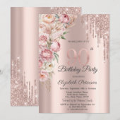 Invitation Parties scintillant Roses roses  Rose Gold 90e ann (Devant / Derrière)